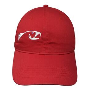 Rising Fish Fitted Baseball Cap Red One Size Embroidered Vented Holes 6 Panel